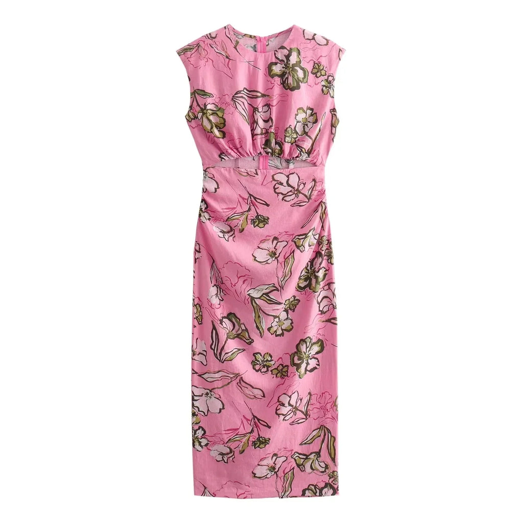 Vintage Mouwloze Rechte Zomerjurk met O-Hals voor Dames