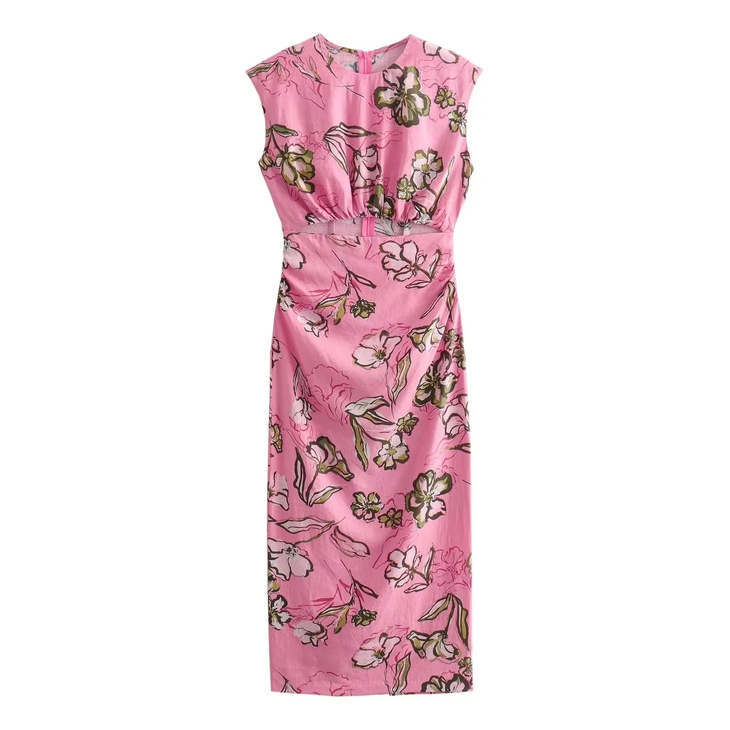 Vintage Mouwloze Rechte Zomerjurk met O-Hals voor Dames