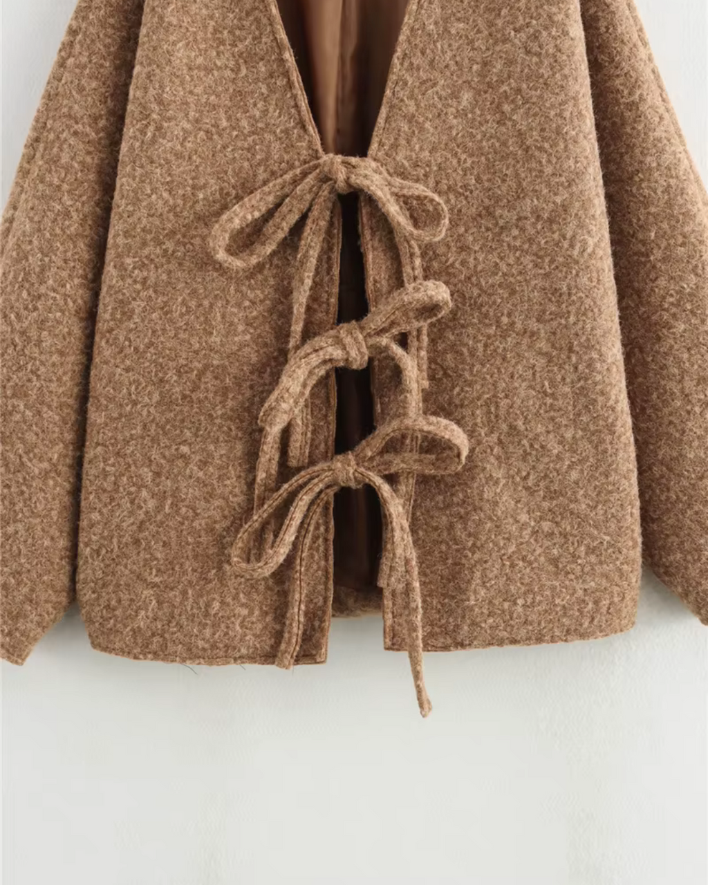 Retro Chique Effen Jas met Strik en V-Hals voor Dames