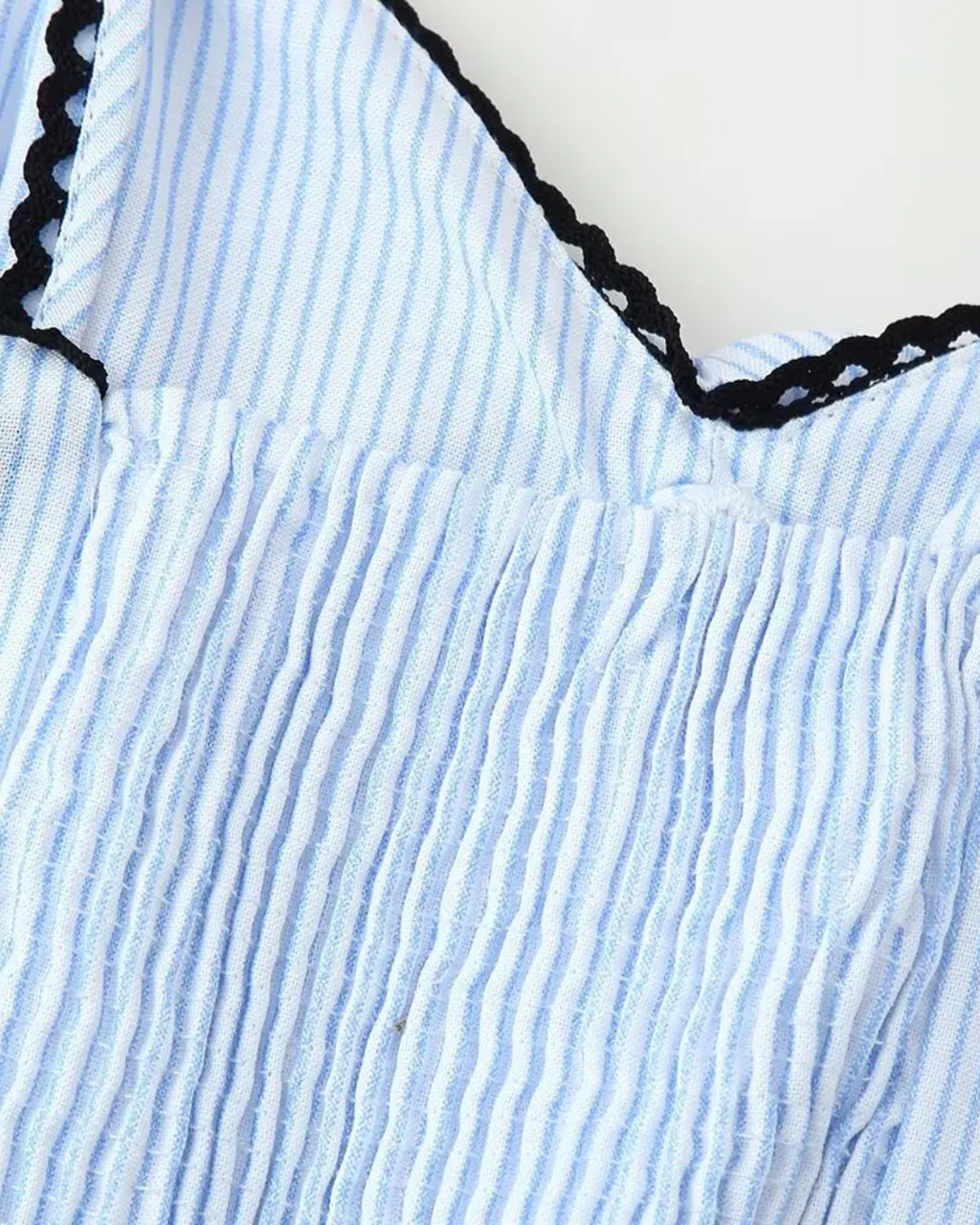 Gestreepte Geplooide Midi Jurk met Kant en V-hals voor Dames