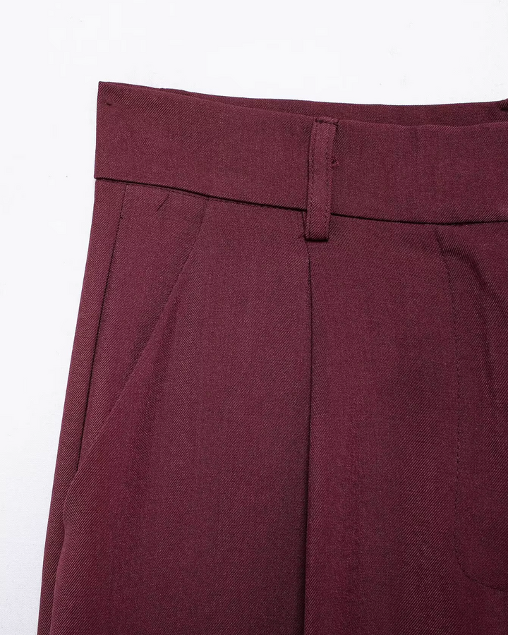 Vintage Bordeaux Rode Blazer en Pantalon Set voor Dames