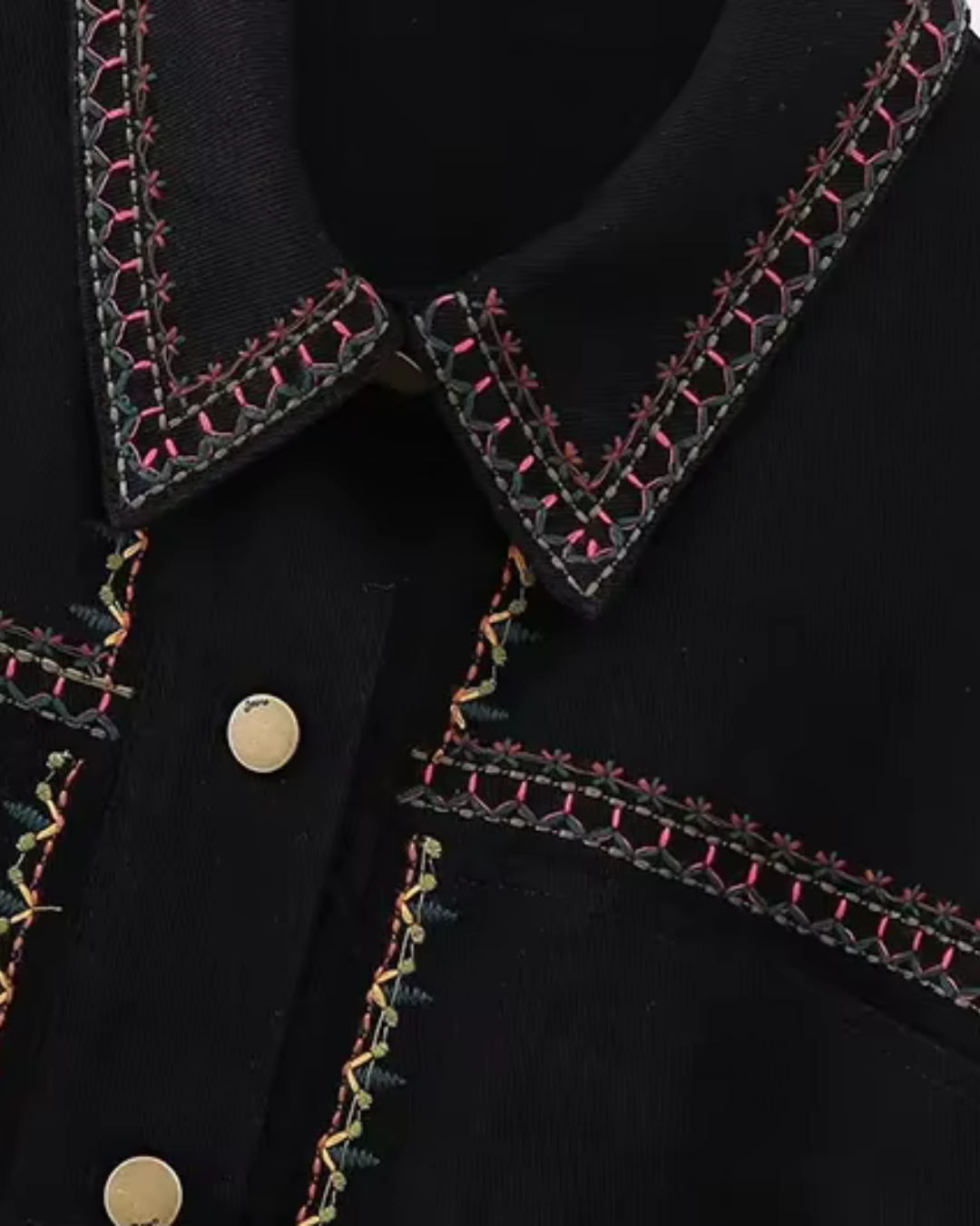 Herfst Mode Vintage Borduurwerk Denim Blouse voor Dames