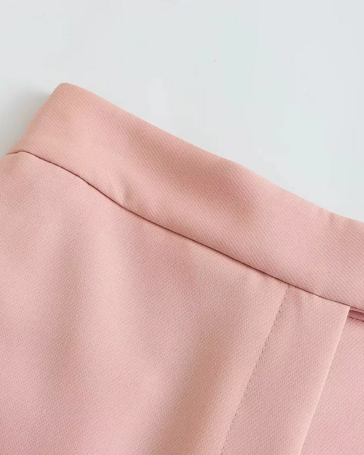 Chique Roze Gilet met Wijde Pantalon Set voor Dames