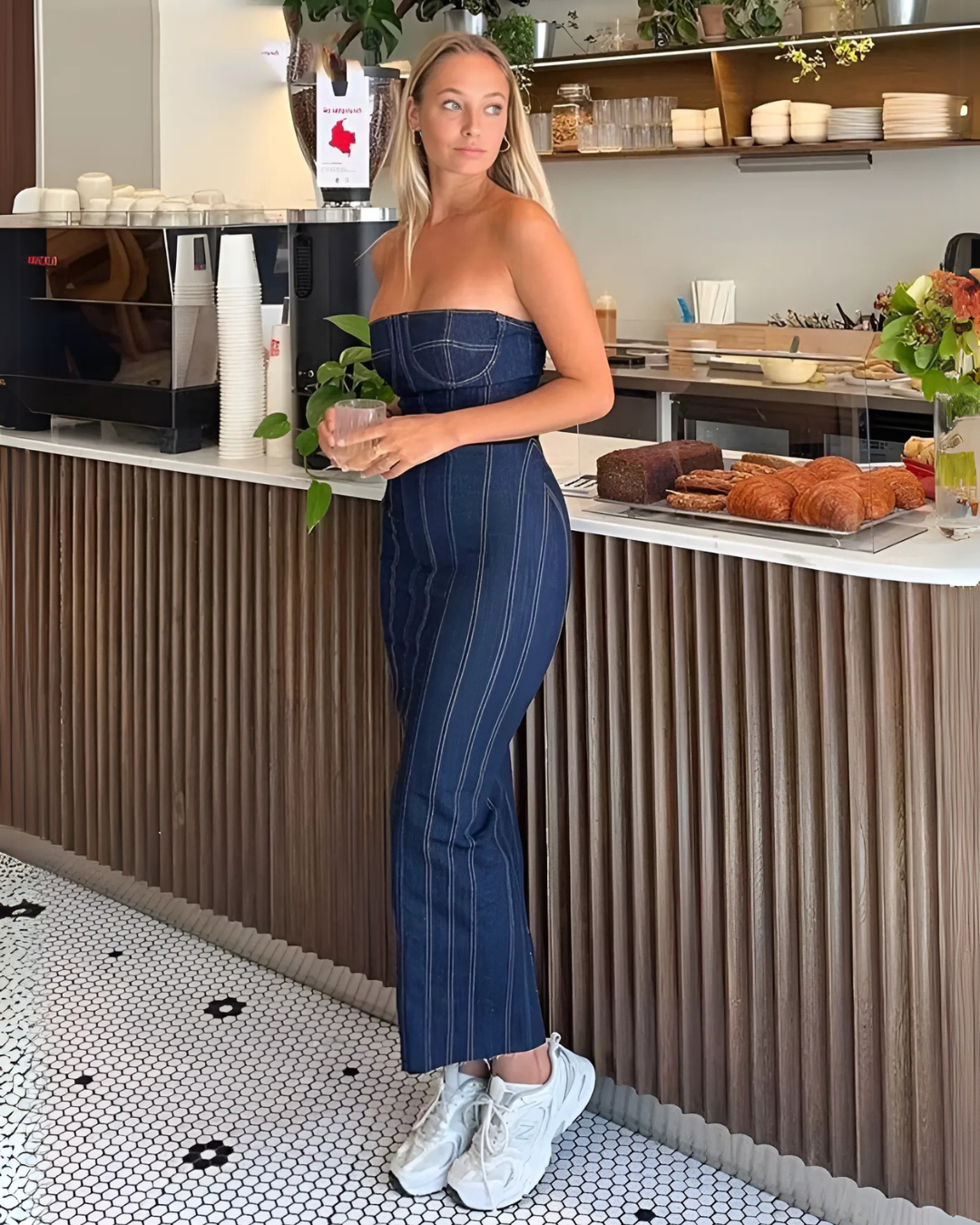 Denim Tube Top Midi Jurk voor Dames