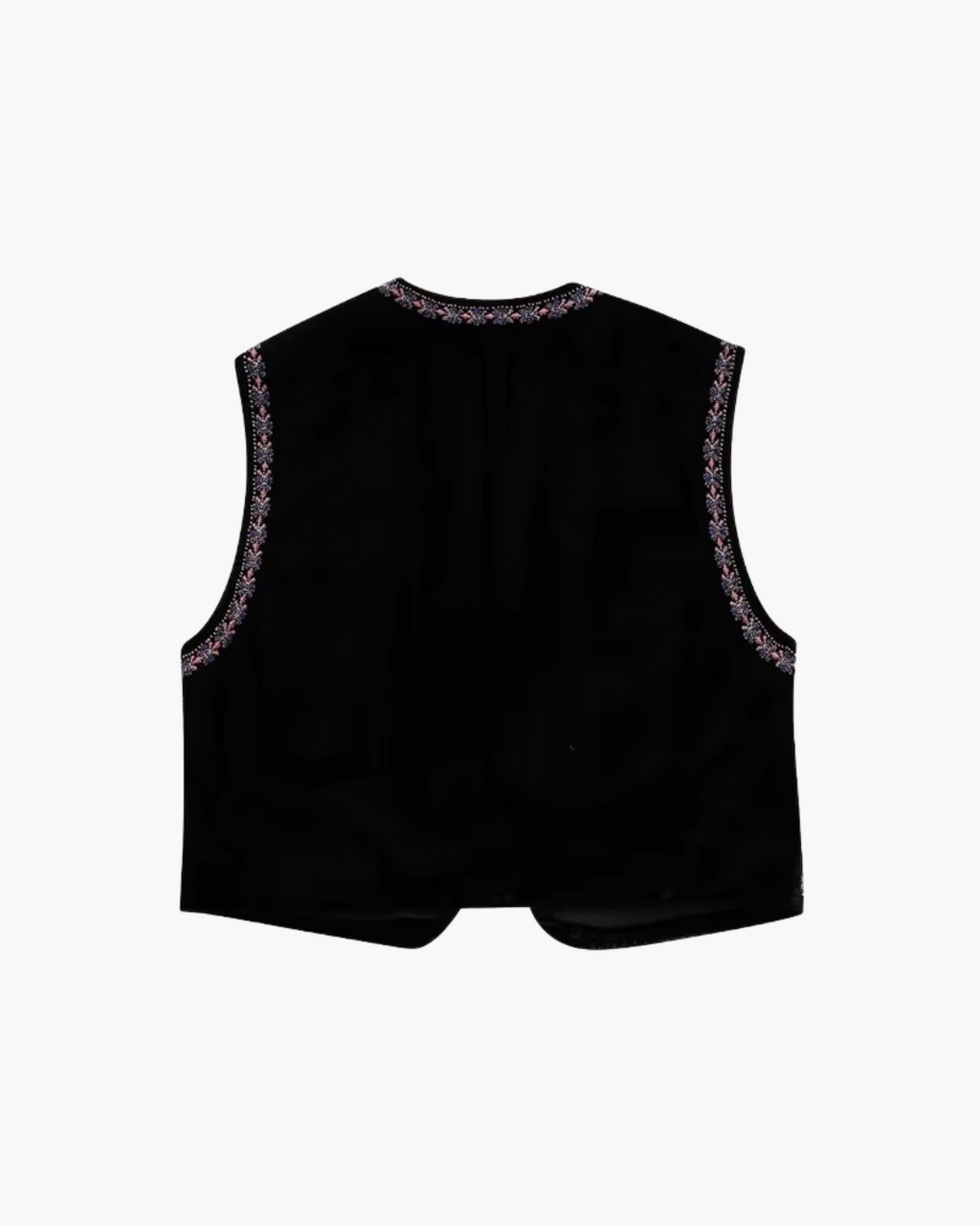 Zwart Mouwloos Vest met Bloemen Borduurwerk voor Dames