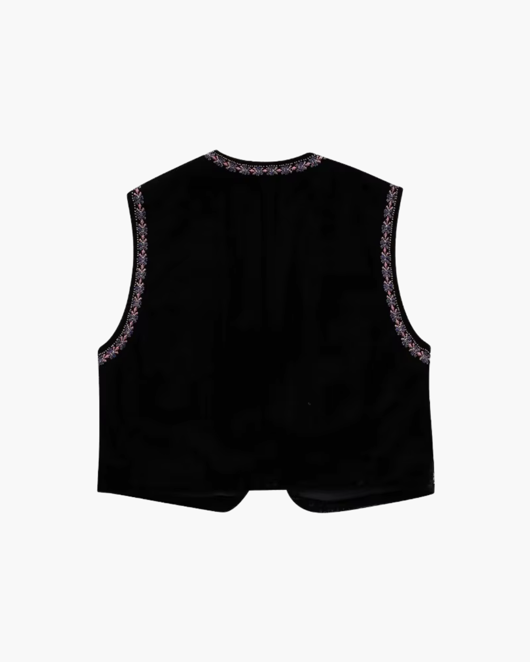 Zwart Mouwloos Vest met Bloemen Borduurwerk voor Dames