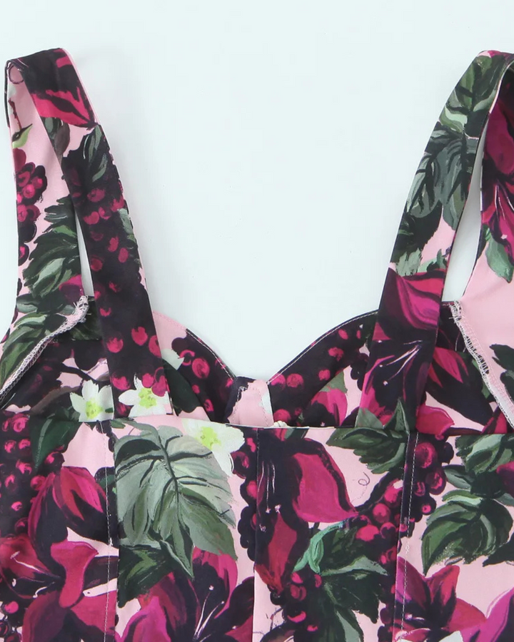 Paarse Bloemenprint Cami Jurk met Corsetlook voor Dames