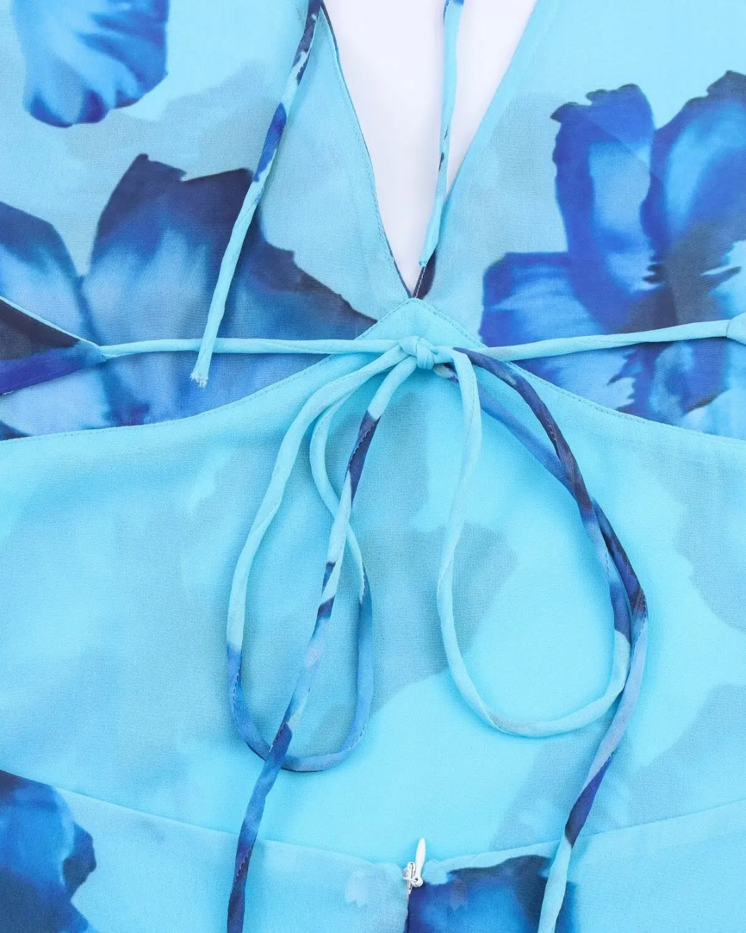 Blauwe Halterjurk met Bloemenprint en A-lijn Pasvorm voor Dames