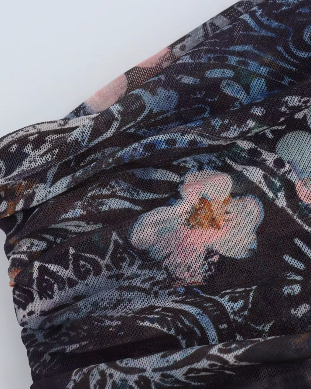 Asymmetrische Luchtige Blote Schouder Tule Maxi Jurk met Bloemenprint voor Dames