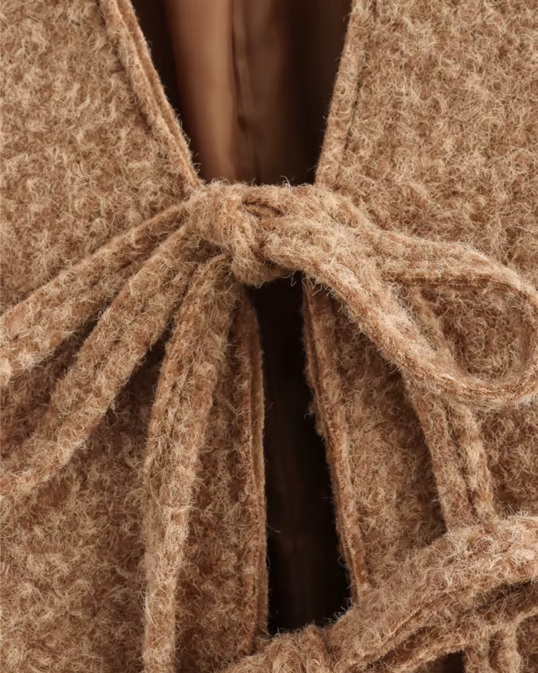 Retro Chique Effen Jas met Strik en V-Hals voor Dames