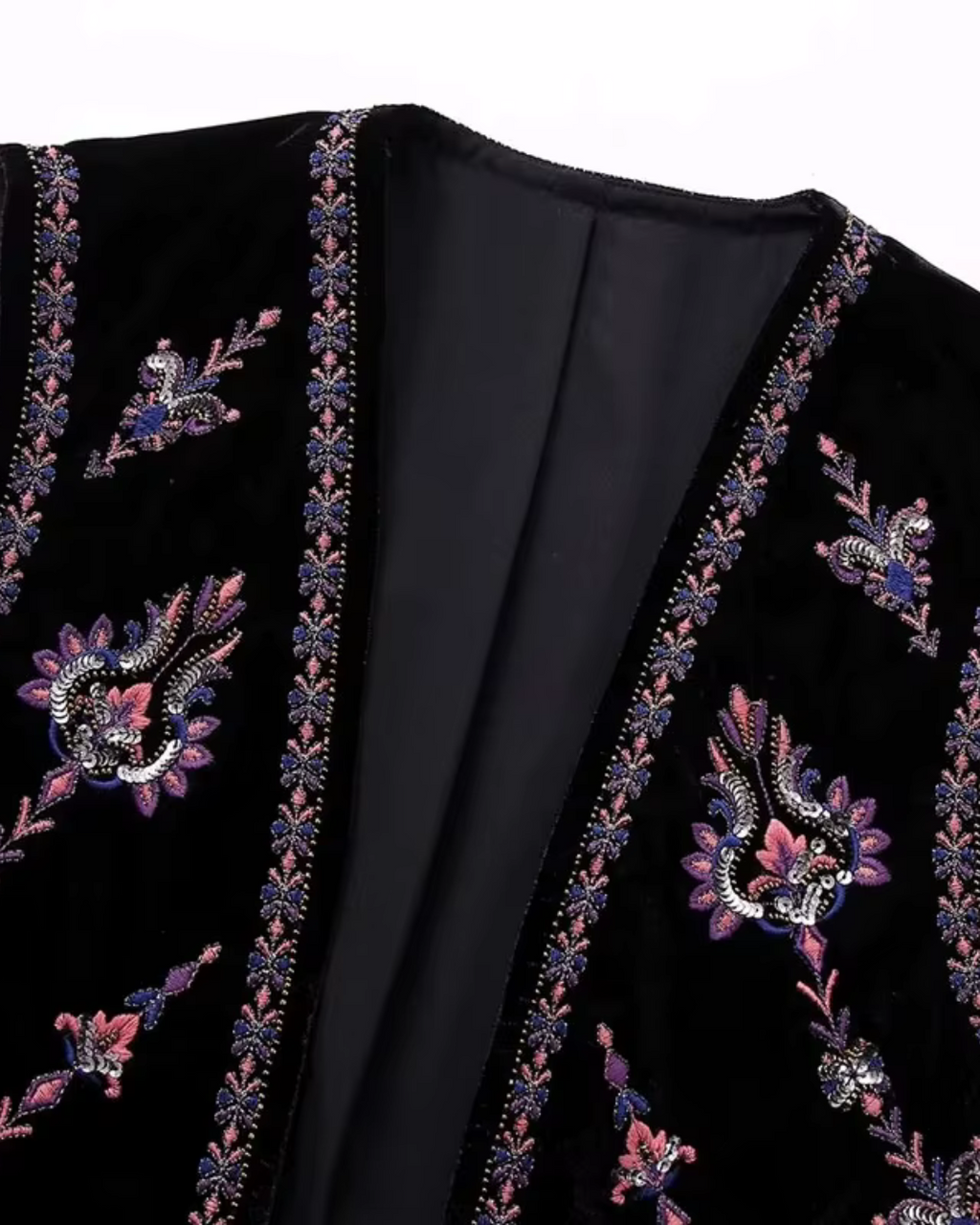 Zwart Mouwloos Vest met Bloemen Borduurwerk voor Dames