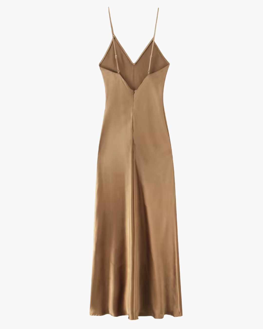 Satijnen Avondjurk met V-Hals en Dunne Bandjes voor Dames