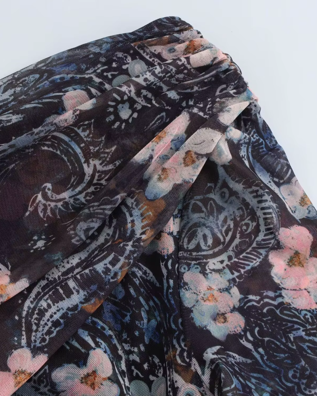 Asymmetrisch Blote Schouder Tule Maxi Jurk met Bloemenprint voor Dames
