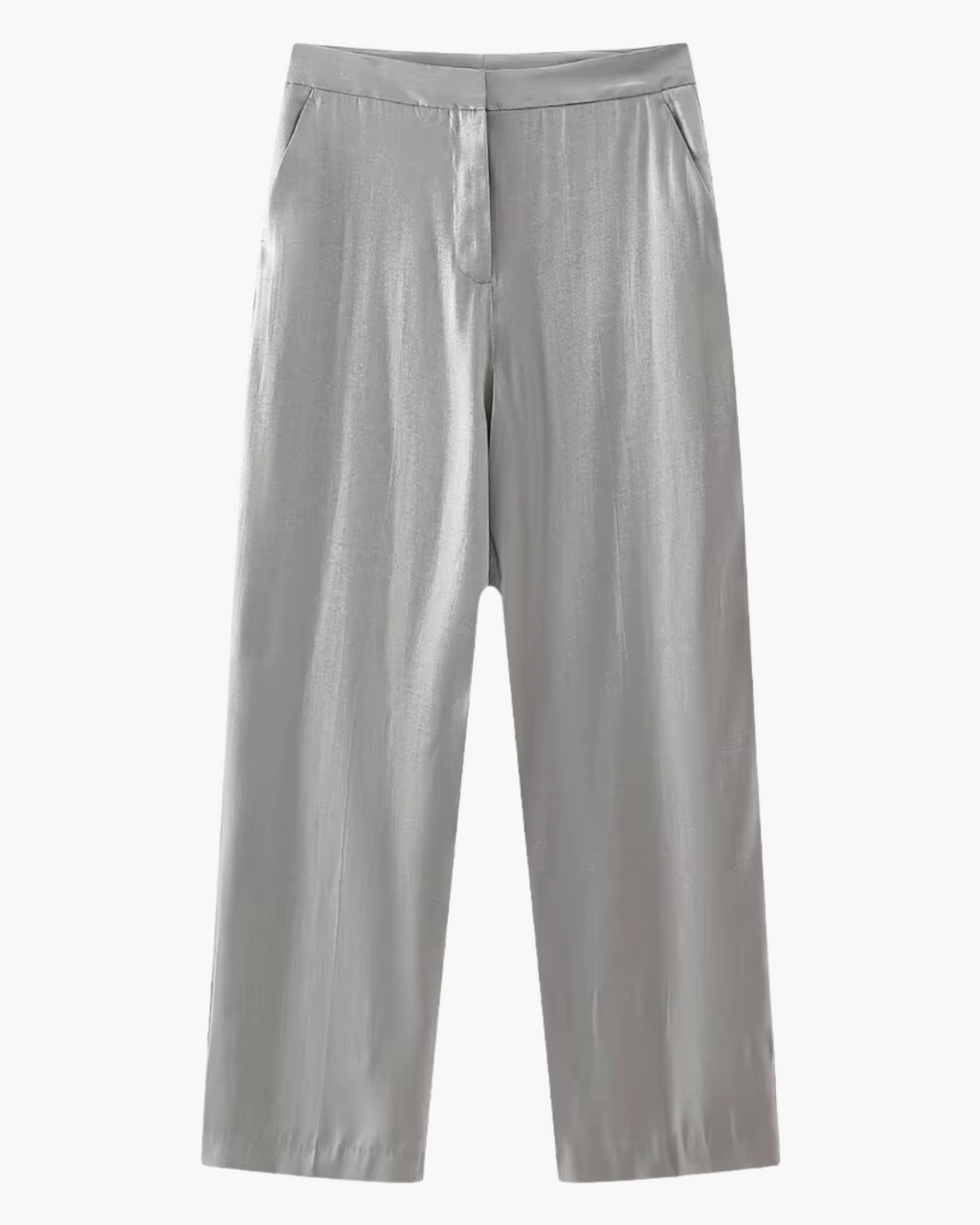 Satijnen Grijze Tweedelige Blazer en Broek Set voor Dames