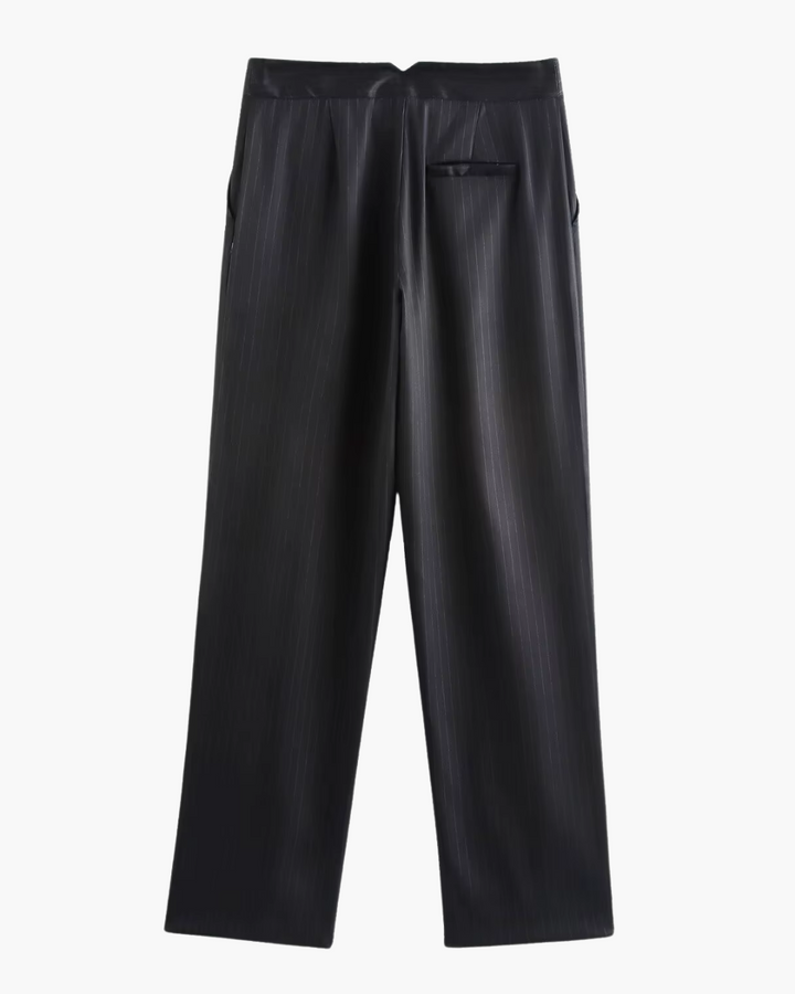 Gestreepte Zwarte Tweedelige Blazer en Broek Set voor Dames