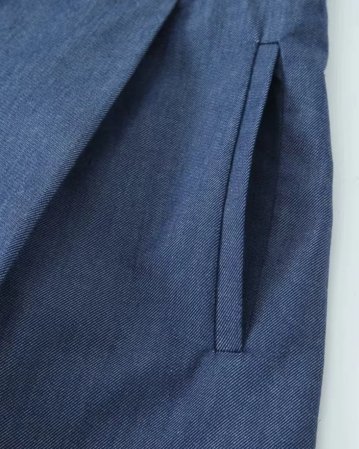 Vintage Blauw Damespak met Rechte Broek voor Dames