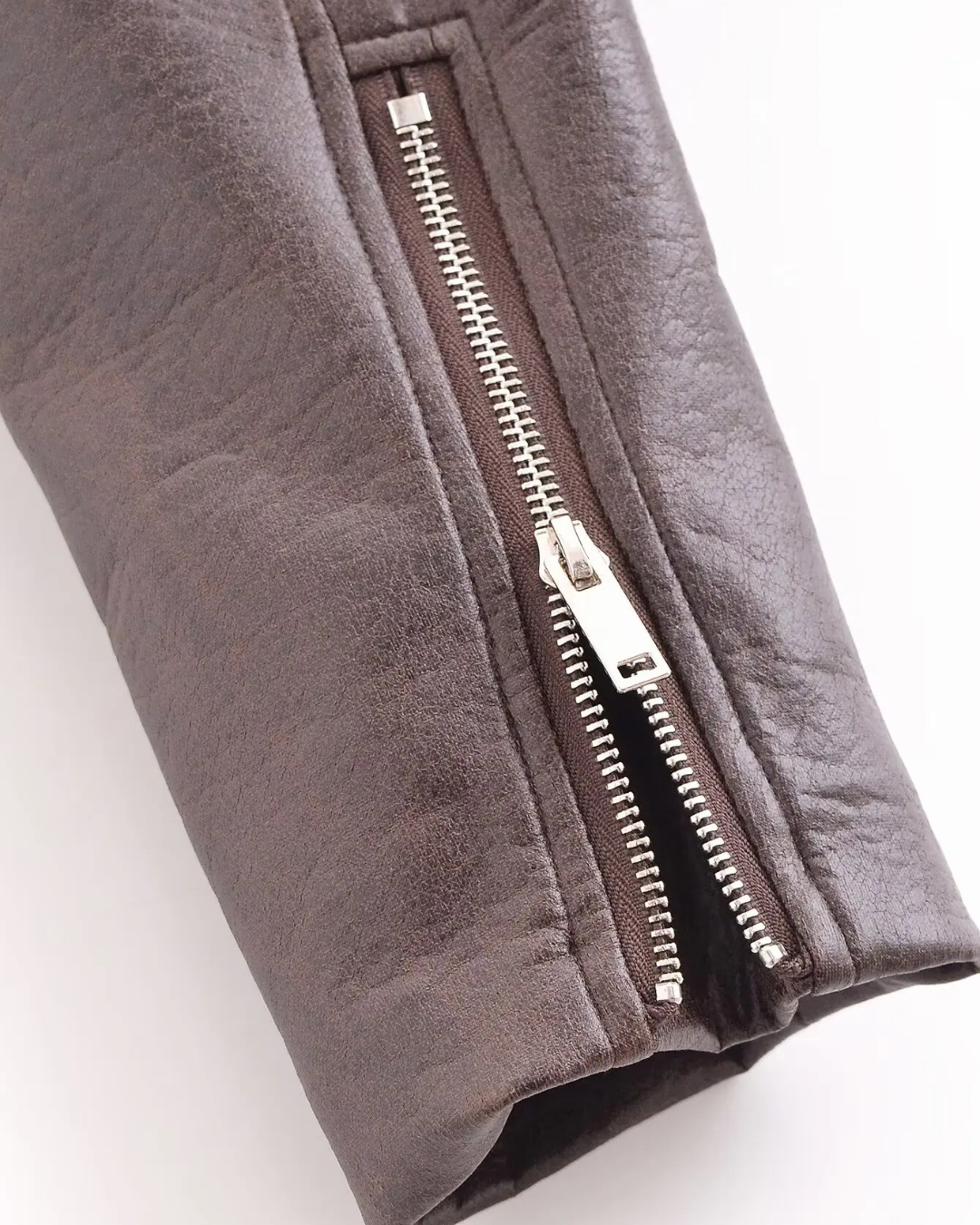 Cropped Kunstleren Jas met Riem en Ritsvakken voor Dames