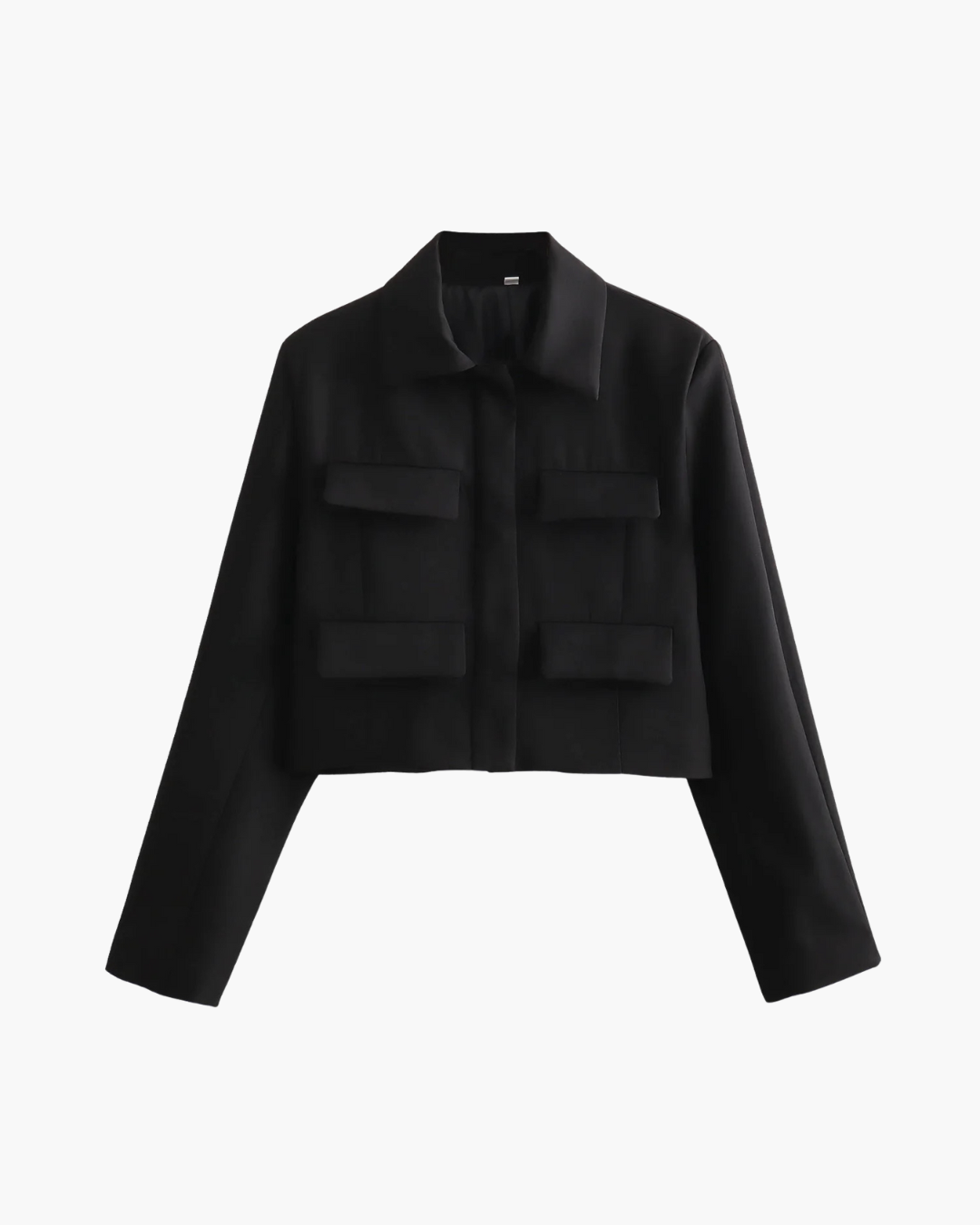 Vintage Cropped Jas met Reverskraag en Klepzakken voor Dames