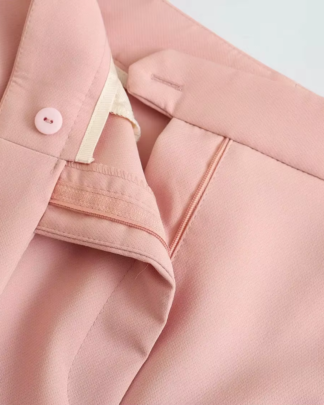 Chique Roze Gilet met Wijde Pantalon Set voor Dames