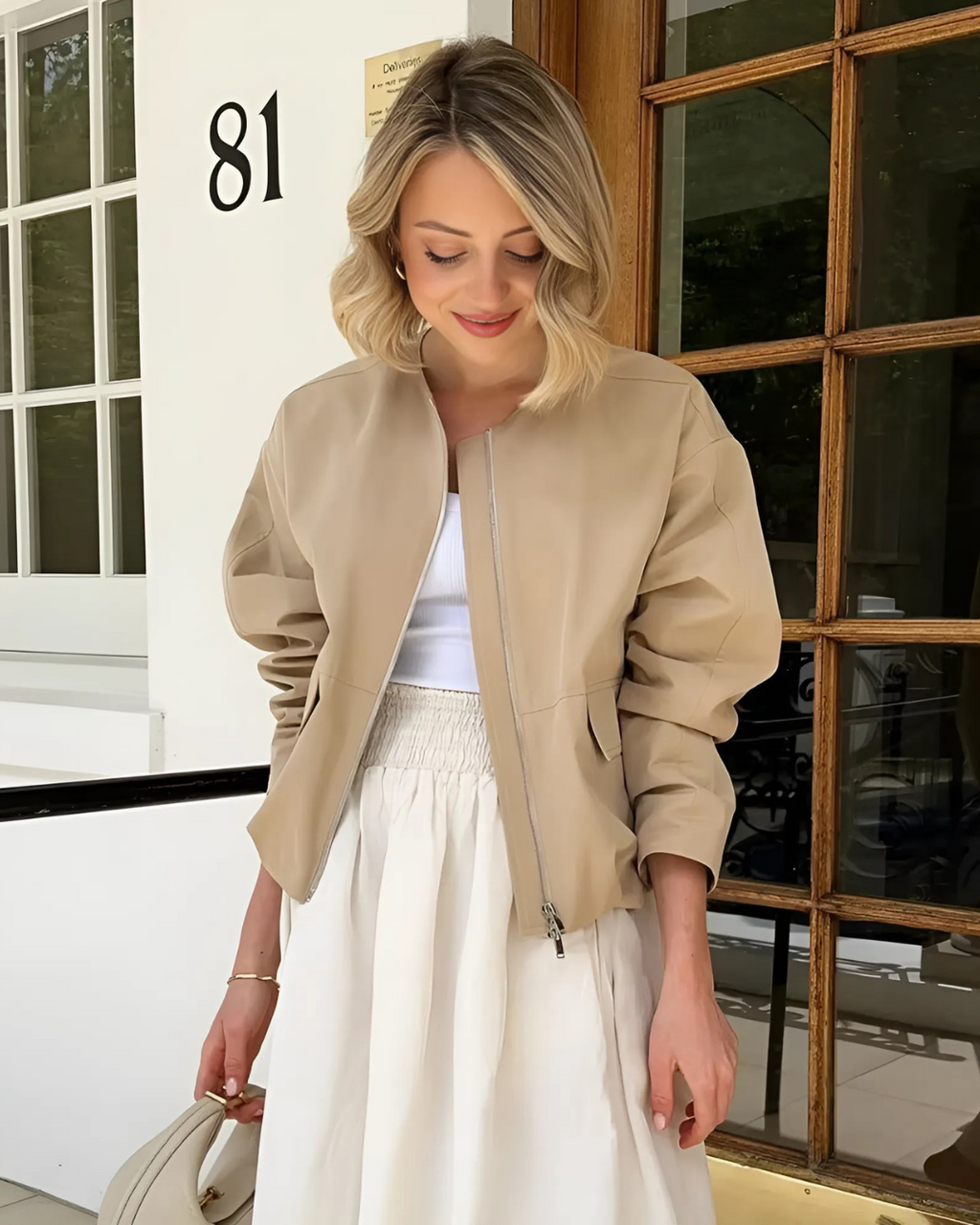 Beige Bomberjack in Koreaanse Stijl voor Dames