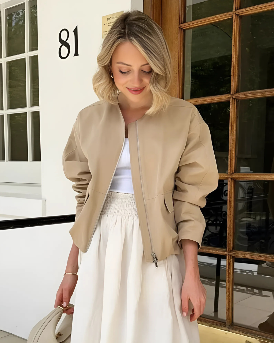 Beige Bomberjack in Koreaanse Stijl voor Dames