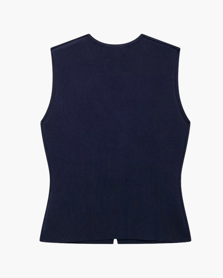 Gebreid Mouwloos V-Hals Vest met Gouden Knopen voor Dames