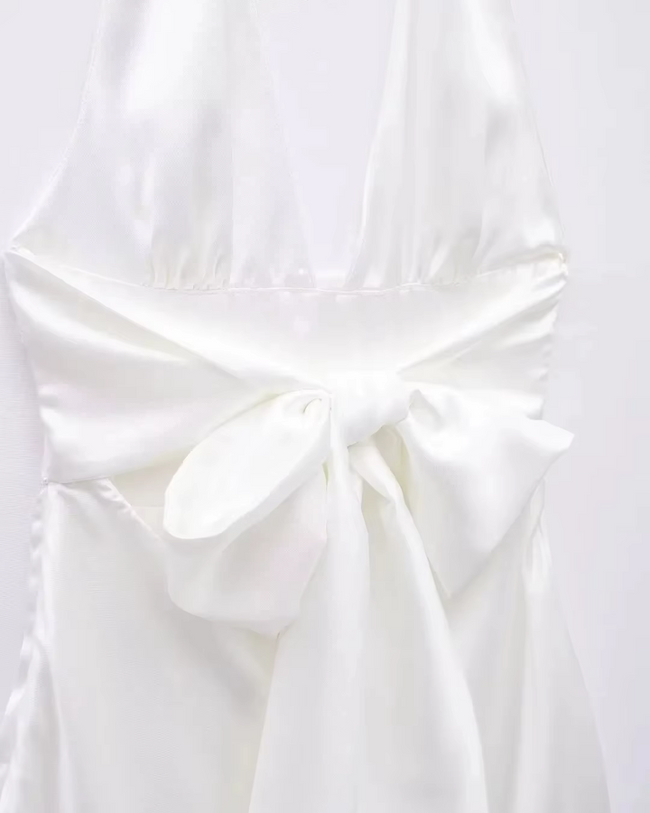 Satijnen Halter Mini-Jurk met Rugstrik voor Dames