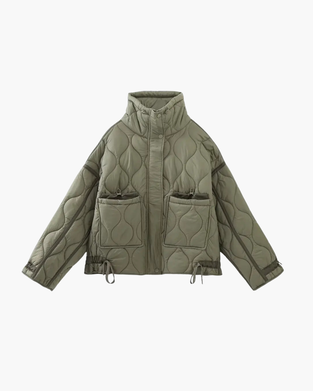 Katoenen Winterjas  met Trekkoord en Hoge Kraag voor Dames