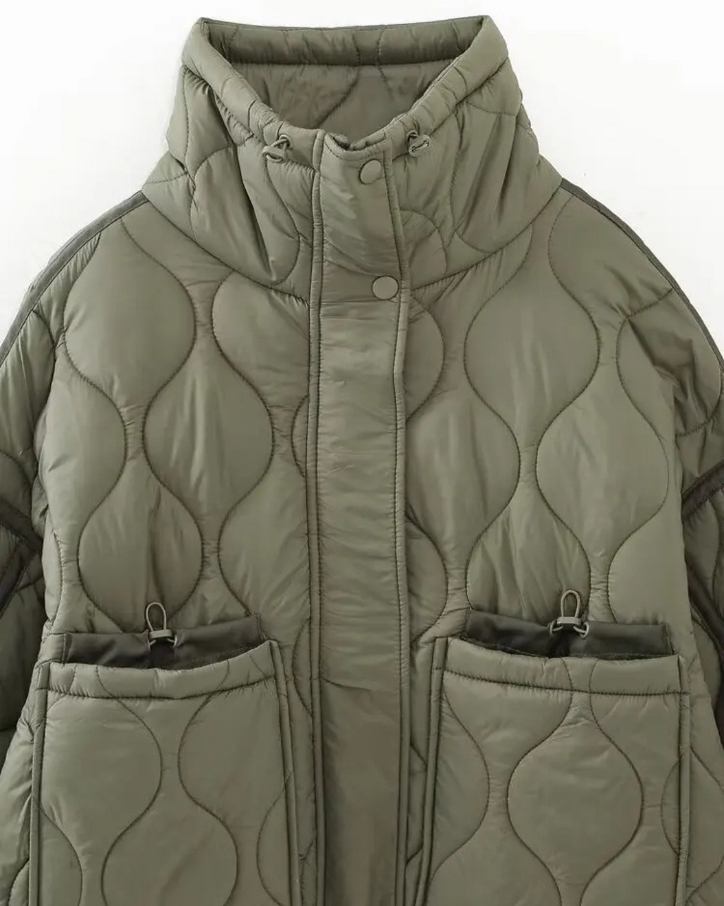 Katoenen Winterjas  met Trekkoord en Hoge Kraag voor Dames