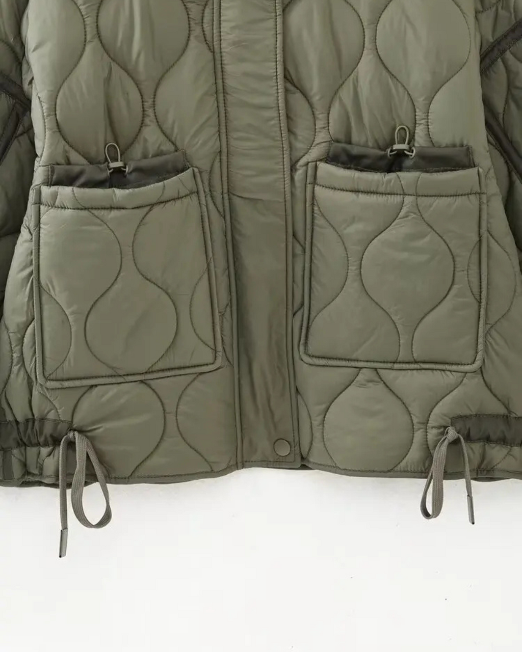 Katoenen Winterjas  met Trekkoord en Hoge Kraag voor Dames