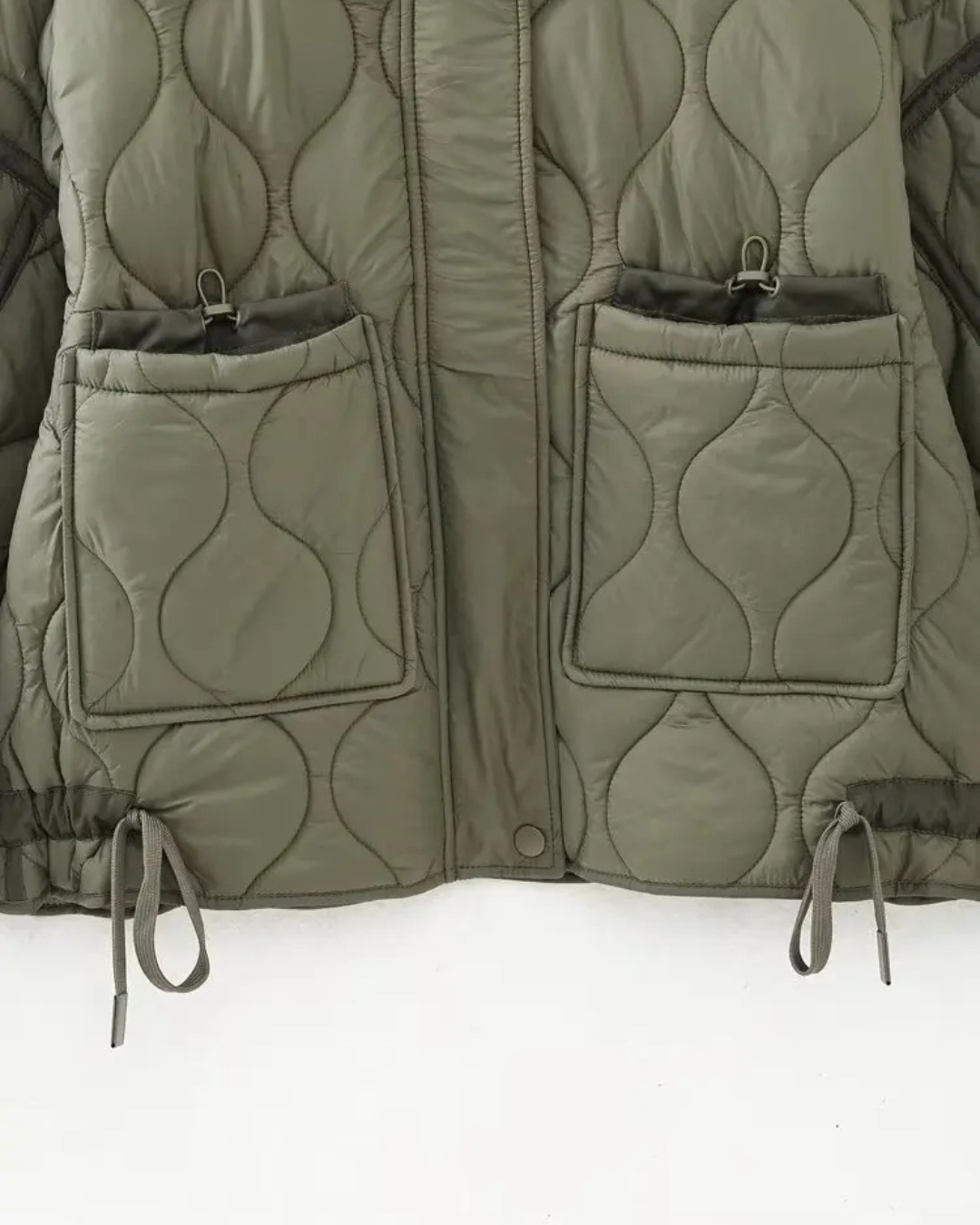 Katoenen Winterjas  met Trekkoord en Hoge Kraag voor Dames