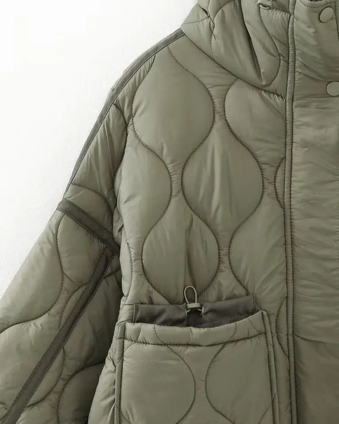 Katoenen Winterjas  met Trekkoord en Hoge Kraag voor Dames