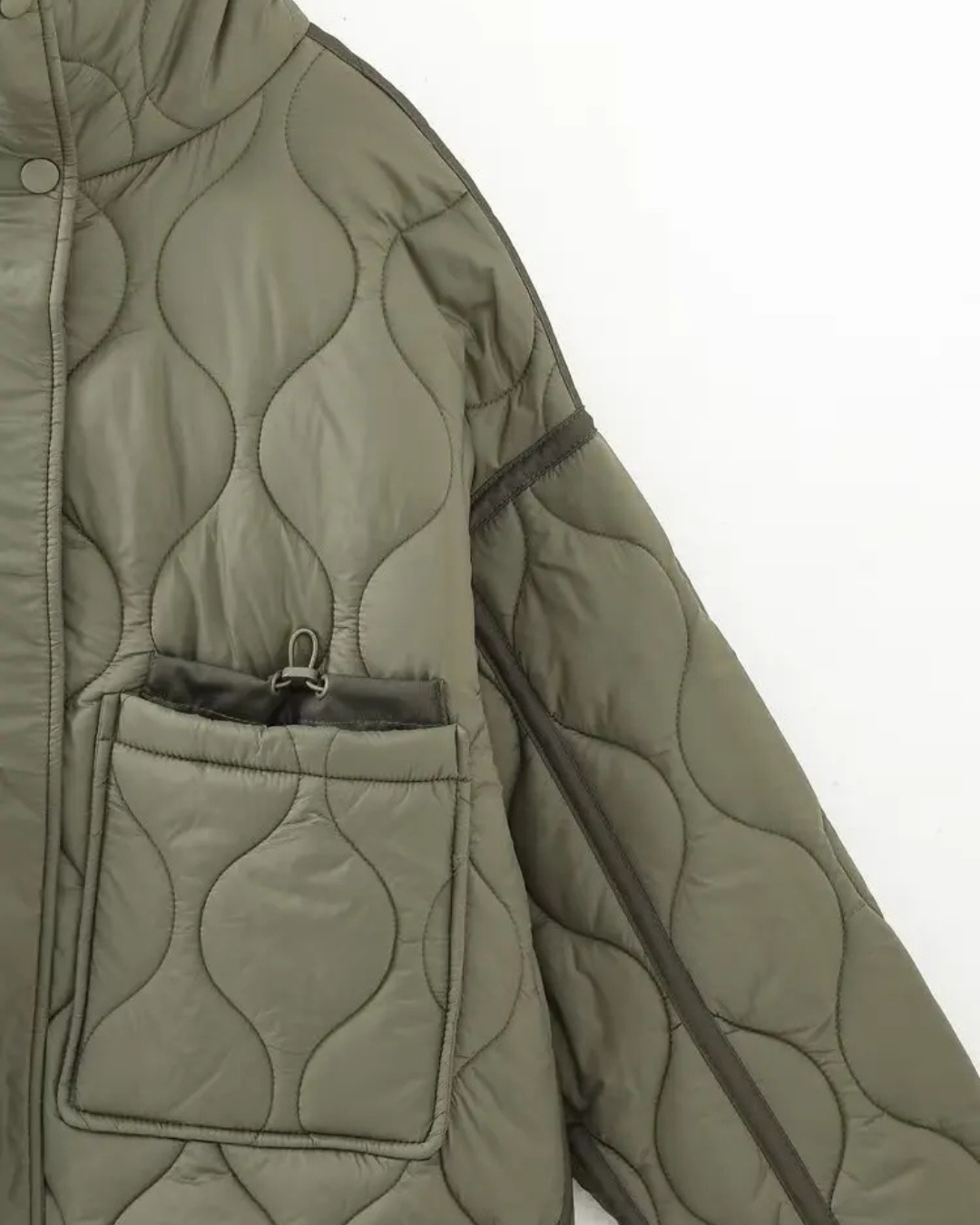 Katoenen Winterjas  met Trekkoord en Hoge Kraag voor Dames