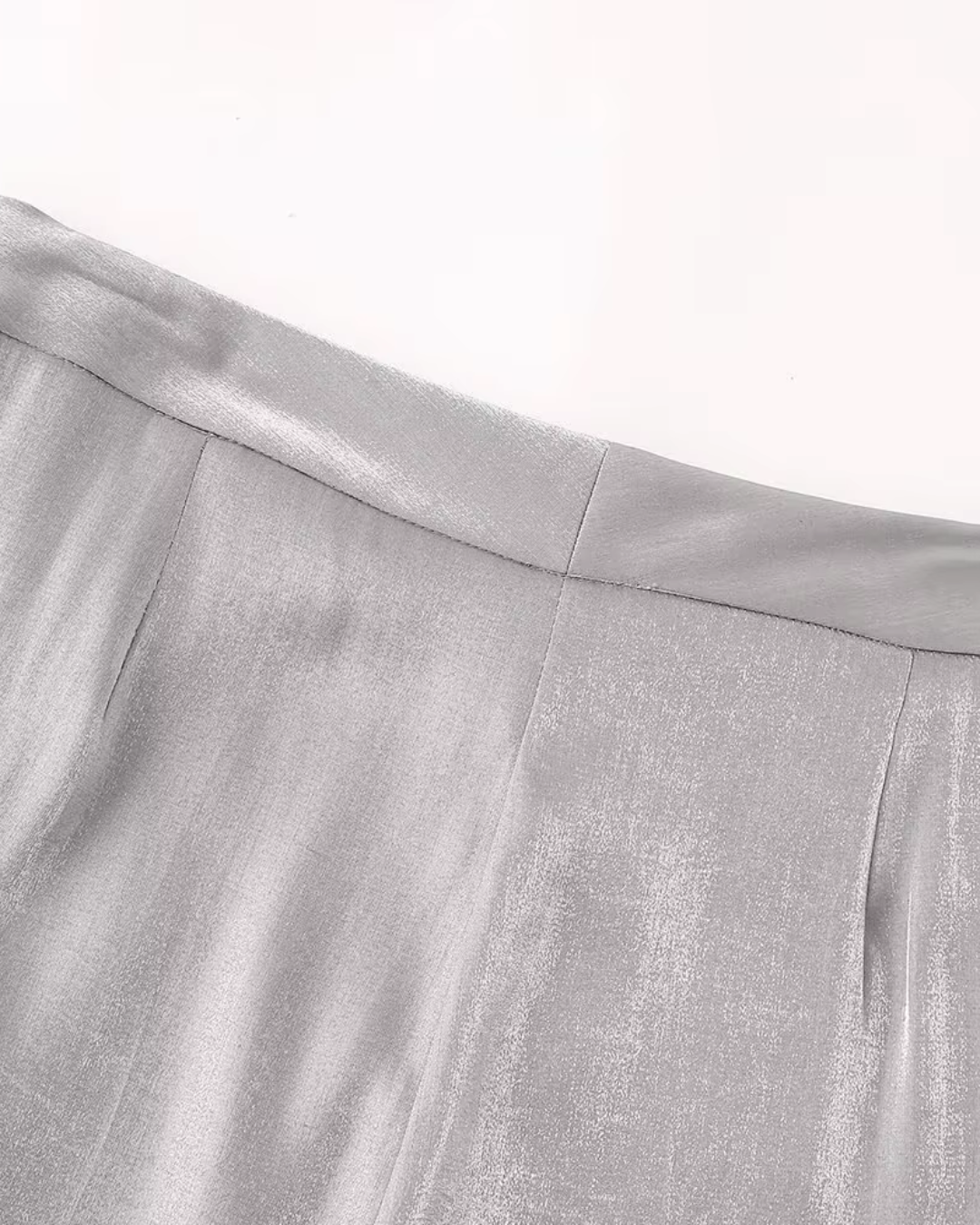 Satijnen Grijze Tweedelige Blazer en Broek Set voor Dames