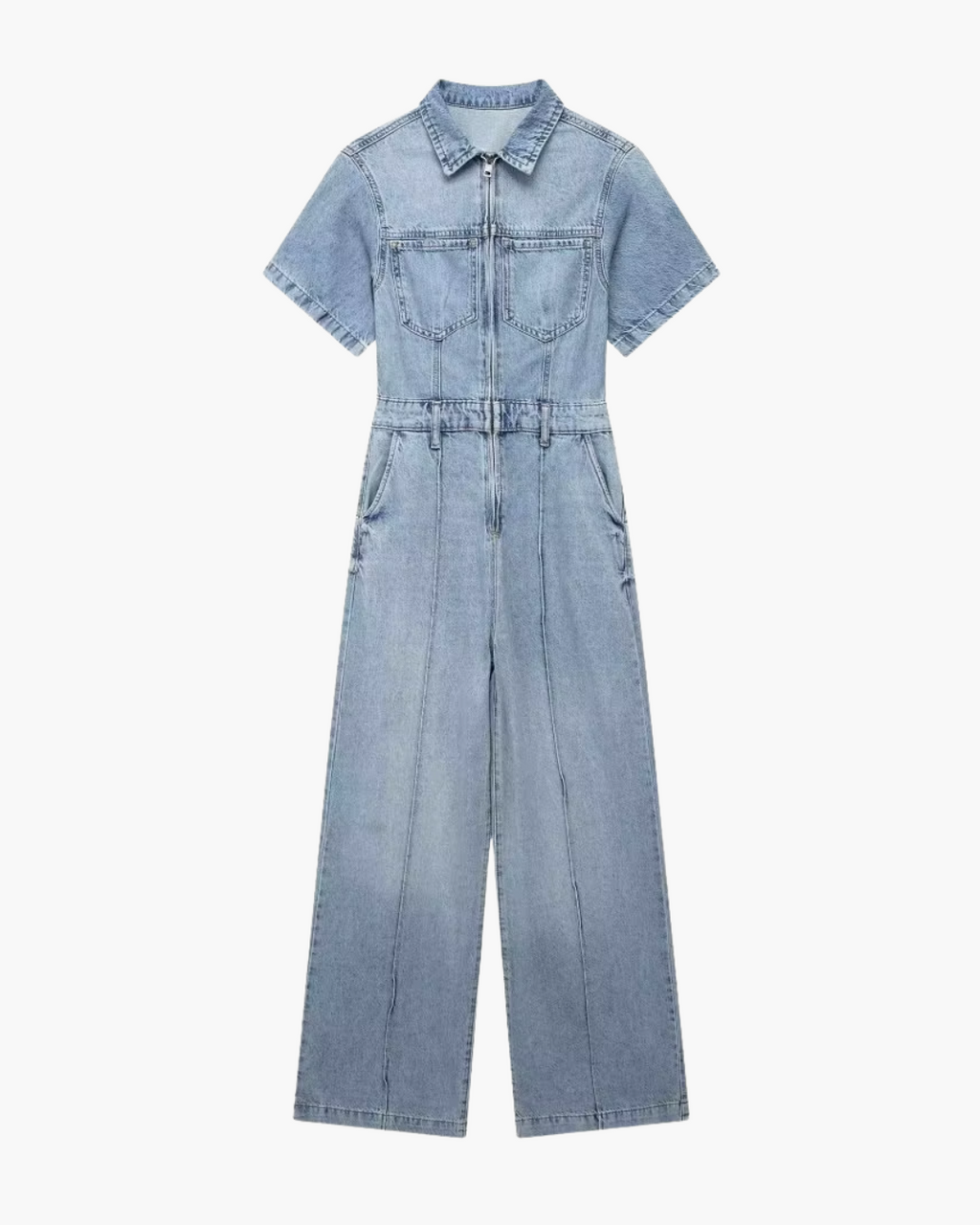 Vintage Blauwe Denim Jumpsuit met Ritssluiting voor Dames
