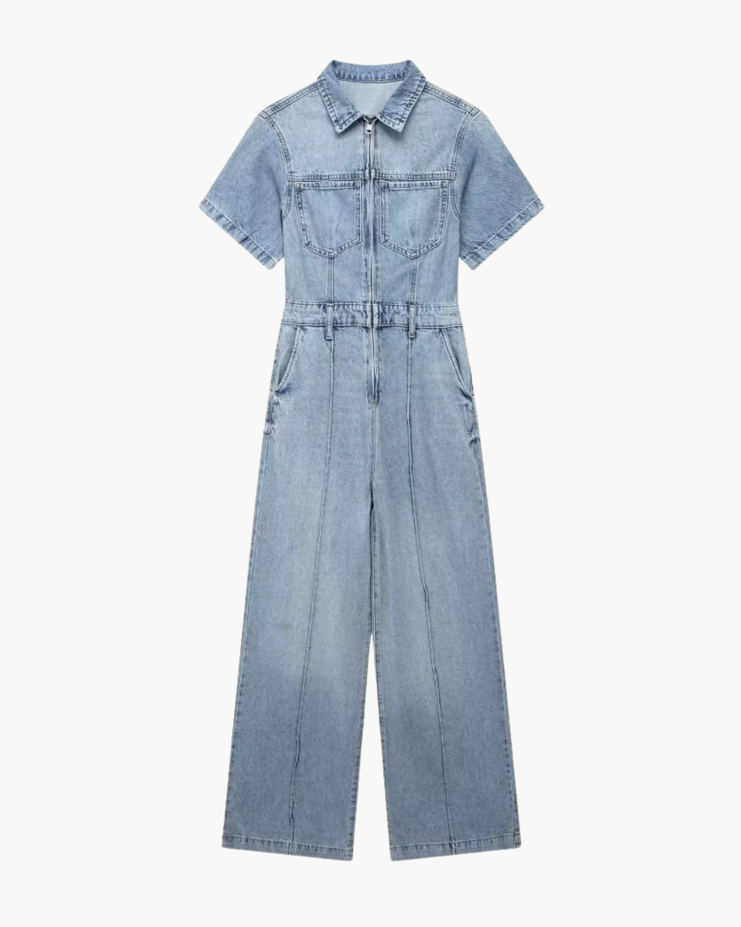 Vintage Blauwe Denim Jumpsuit met Ritssluiting voor Dames