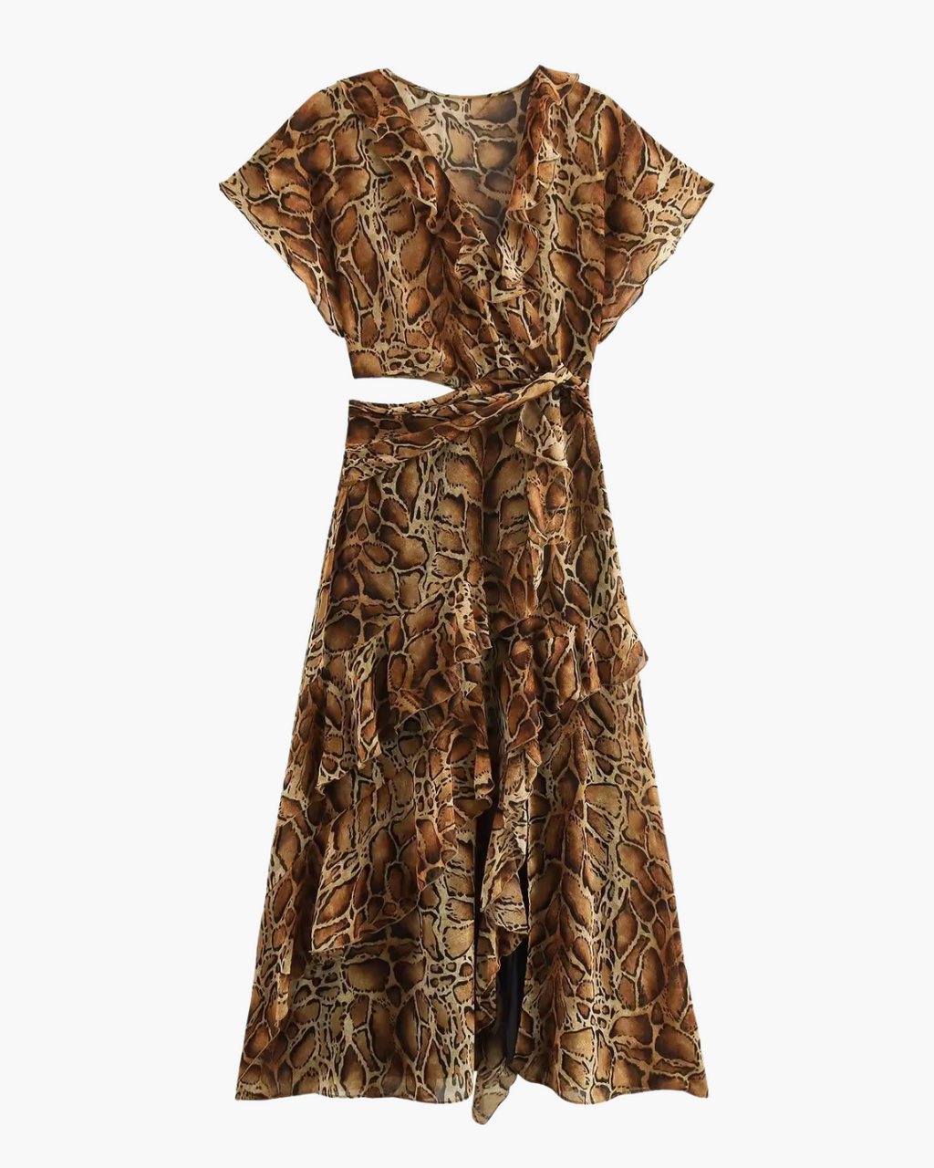 Schuine V-Hals Dierenpatroon Midi Jurk voor Dames