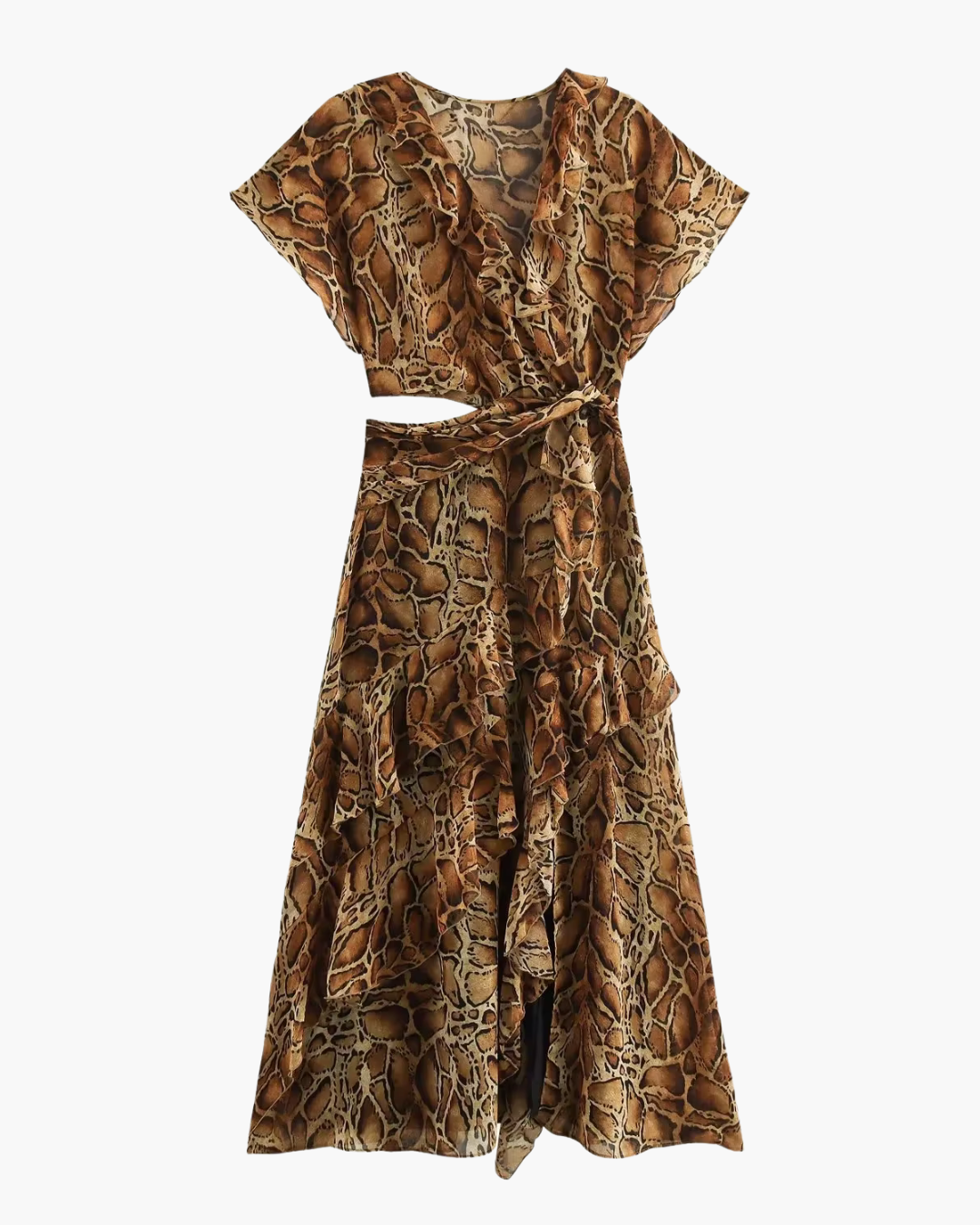 Schuine V-Hals Dierenpatroon Midi Jurk voor Dames