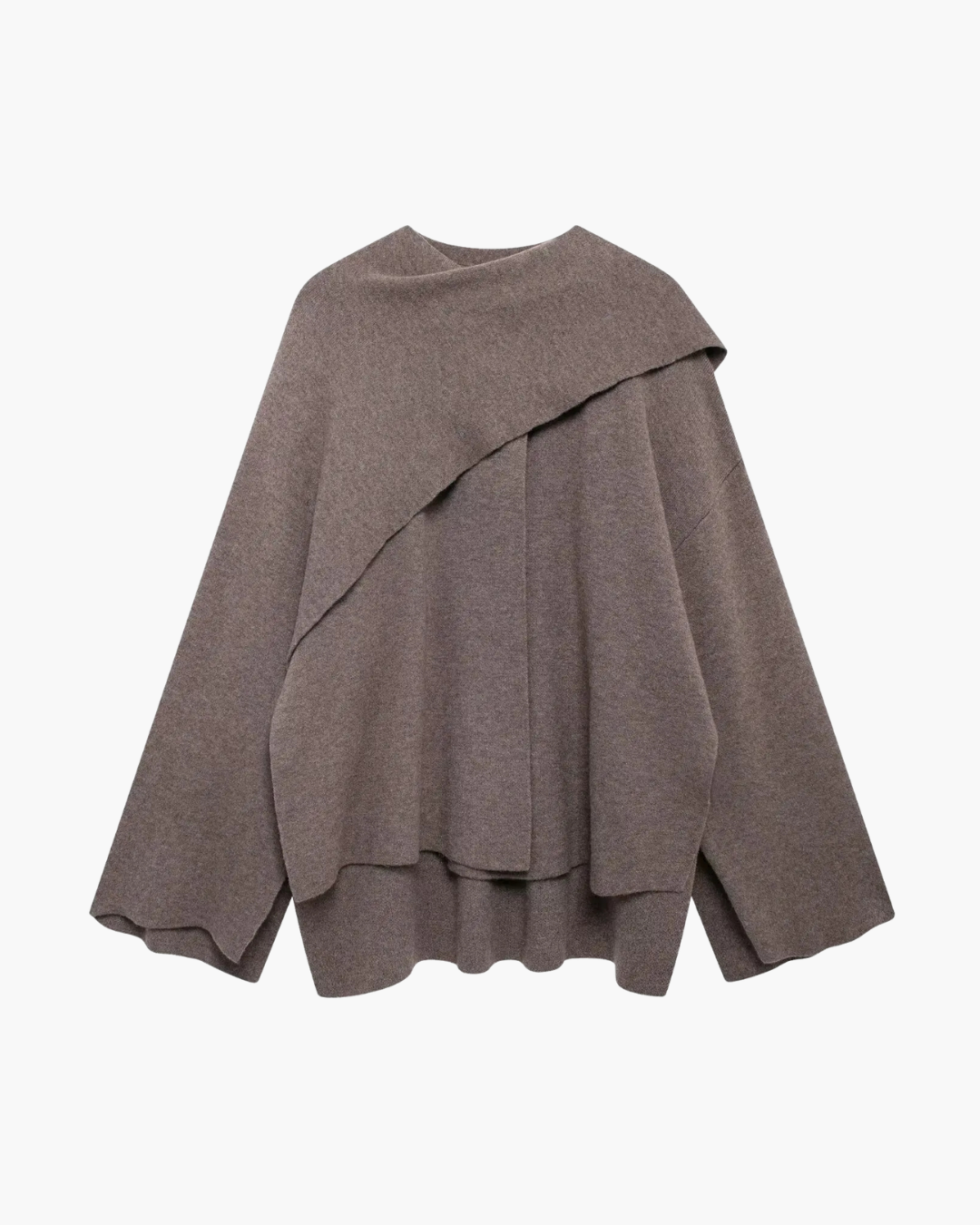 Gebreide Winterjas met Asymmetrische Sjaalkraag voor Dames