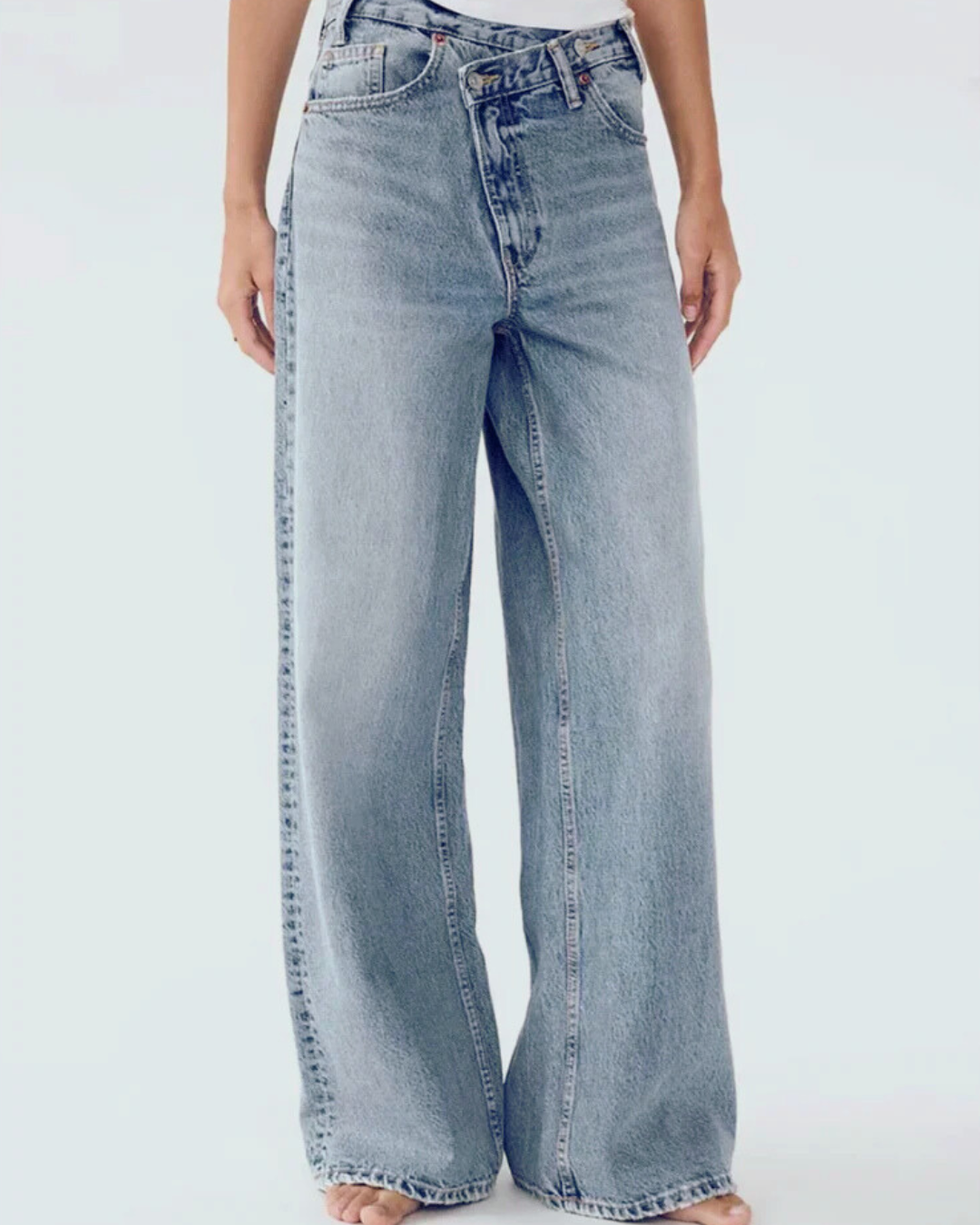 Stijlvolle Wijde Jeans Met Kromme Tailleband voor Dames