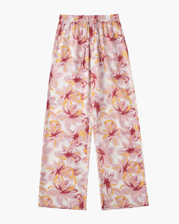 Vintage Chique Bloemenprint Broek met Trekkoord voor Dames