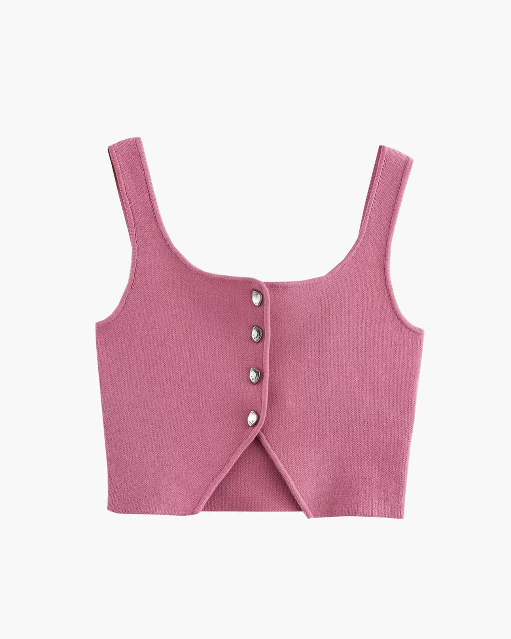 Roze Gebreide Korte Tanktop met Smalle Bandjes voor Dames