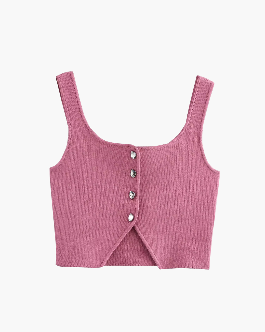 Roze Gebreide Korte Tanktop met Smalle Bandjes voor Dames