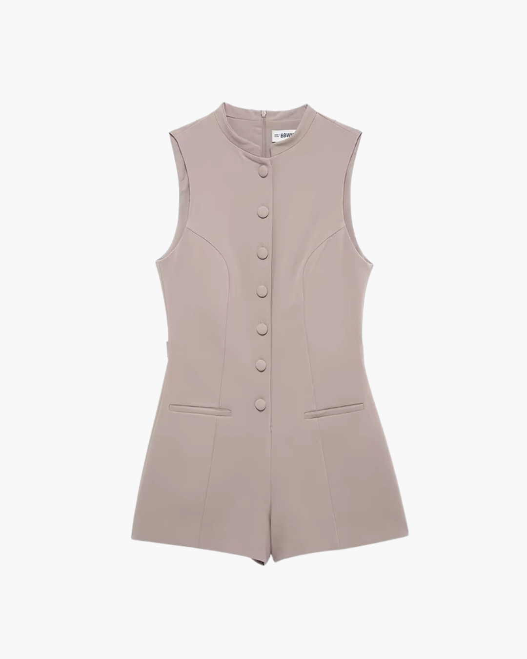 Mouwloze Speelpakje met O Hals en Rits Kaki voor Dames