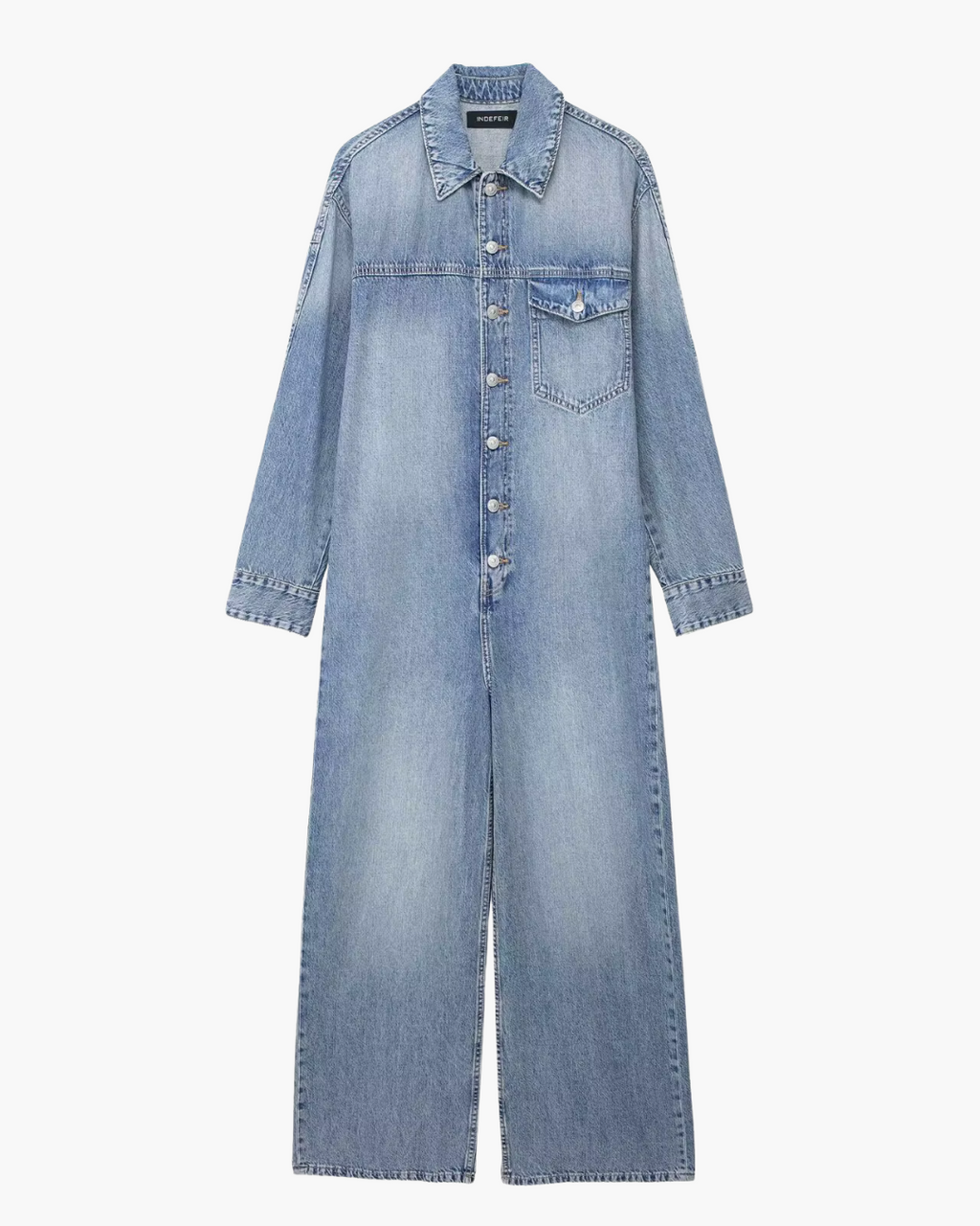 Vintage Denim Jumpsuit met Lange Mouwen en Knopen voor Dames