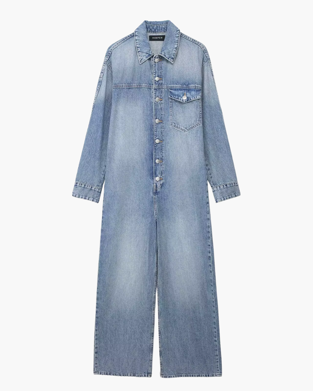 Vintage Denim Jumpsuit met Lange Mouwen en Knopen voor Dames