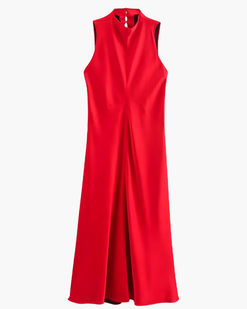 Rode Satijnen Geplooide Midi-Jurk met Open Rug voor Dames