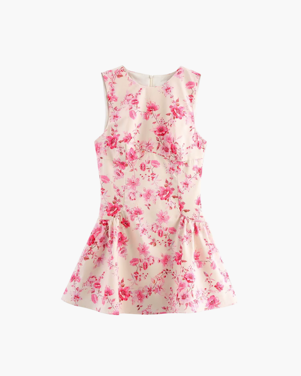 Chique Bloemenprint Mini Jurk met Ronde Kraag voor Dames