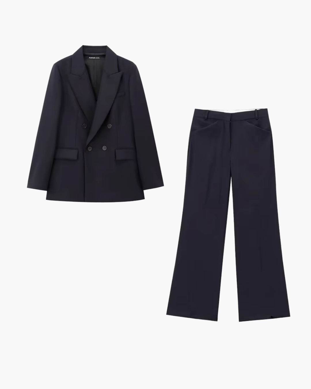 Elegante Luxe Marine Blauwe Blazer en Broek Set voor Dames