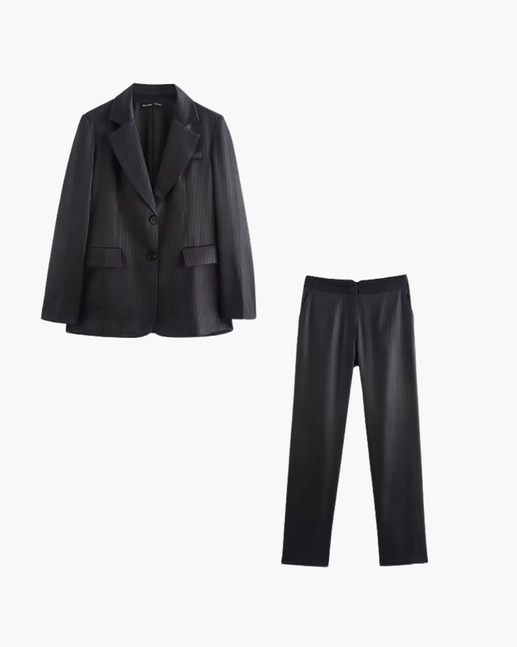 Gestreepte Zwarte Tweedelige Blazer en Broek Set voor Dames